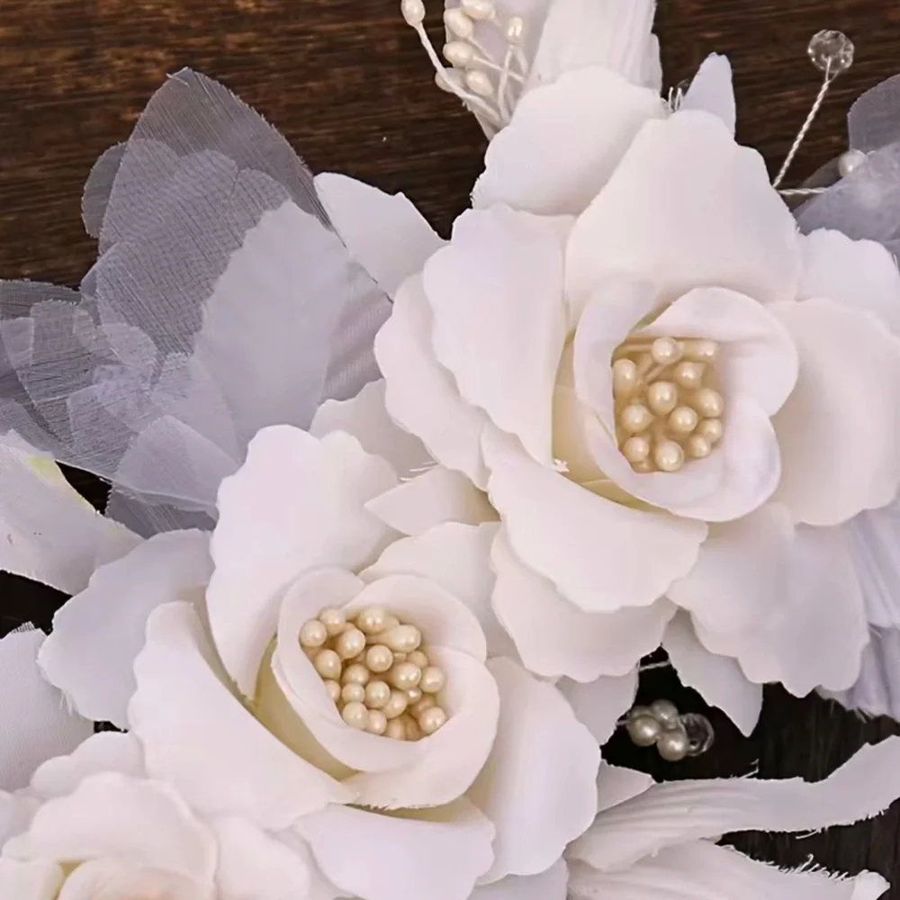 ‼️‼️SOLD OUT LOCALLY ‼️‼️Flowers Pearl Hair Clips Wedding Headwear Handmade - Picture 6 of 6